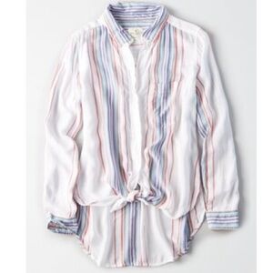 American Eagle Oversized Button Up Shirt Women Multi Colour | Size XL